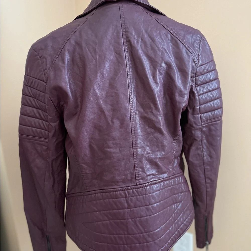 Blank NYC Red Leather Motorcycle Jacket with Quilted Shoulders - Picture 3 of 6